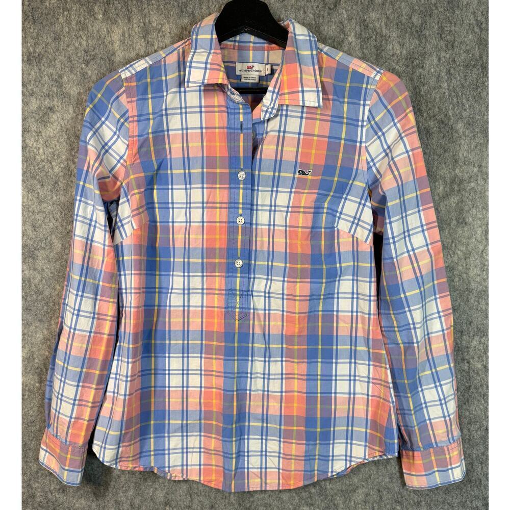 Vineyard Vines Womens Half Button Front Colorful Plaid Long Sleeve - Size 4